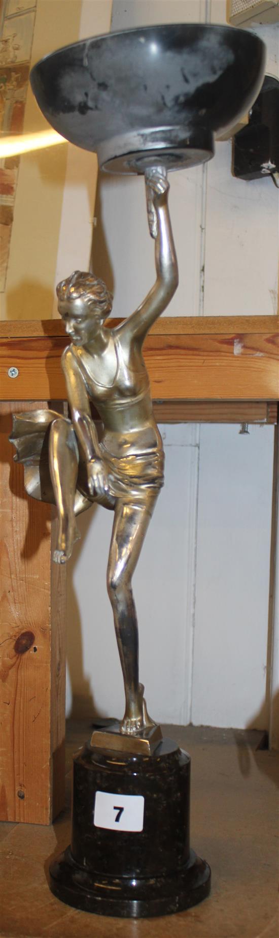 Art Deco silvered metal figure of female dancer